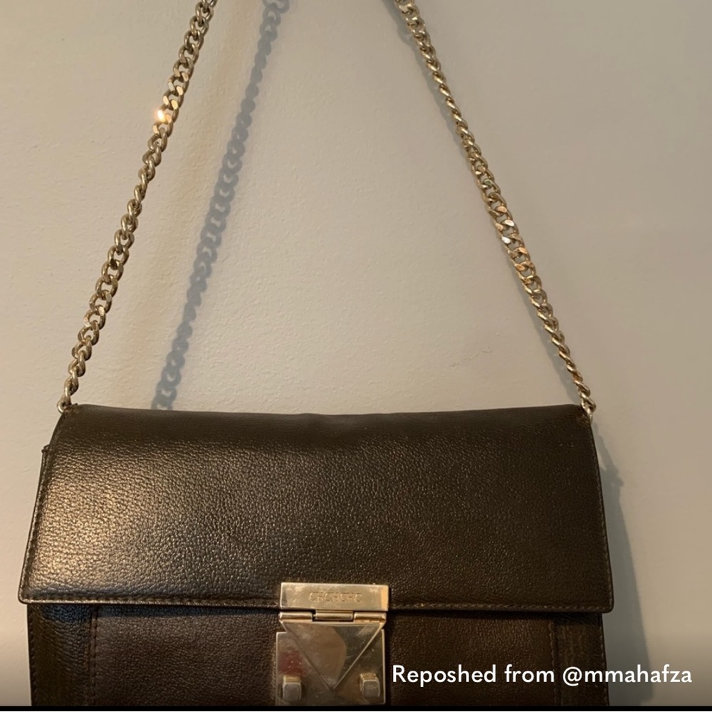 Carolina Herrera CH lock flap bag brown leather shoulder bag handbag